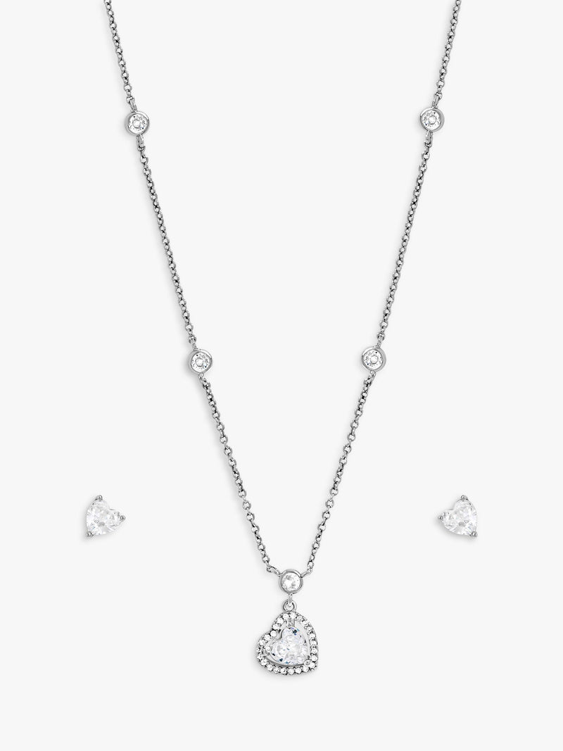 Cubic Zirconia Heart Drop Necklace and Earrings Box Set