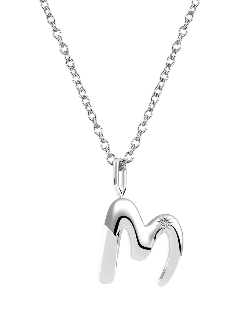 DPT Antwerp Diamond Initial Charm Necklace, Silver