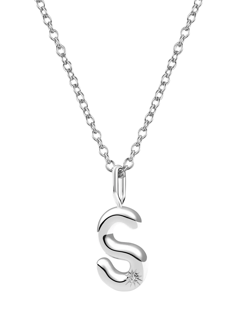 DPT Antwerp Diamond Initial Charm Necklace, Silver