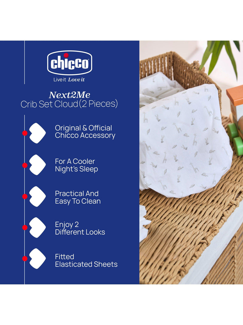 Chicco Next2Me fitted sheets pack of 2 cloud, imported from the UK