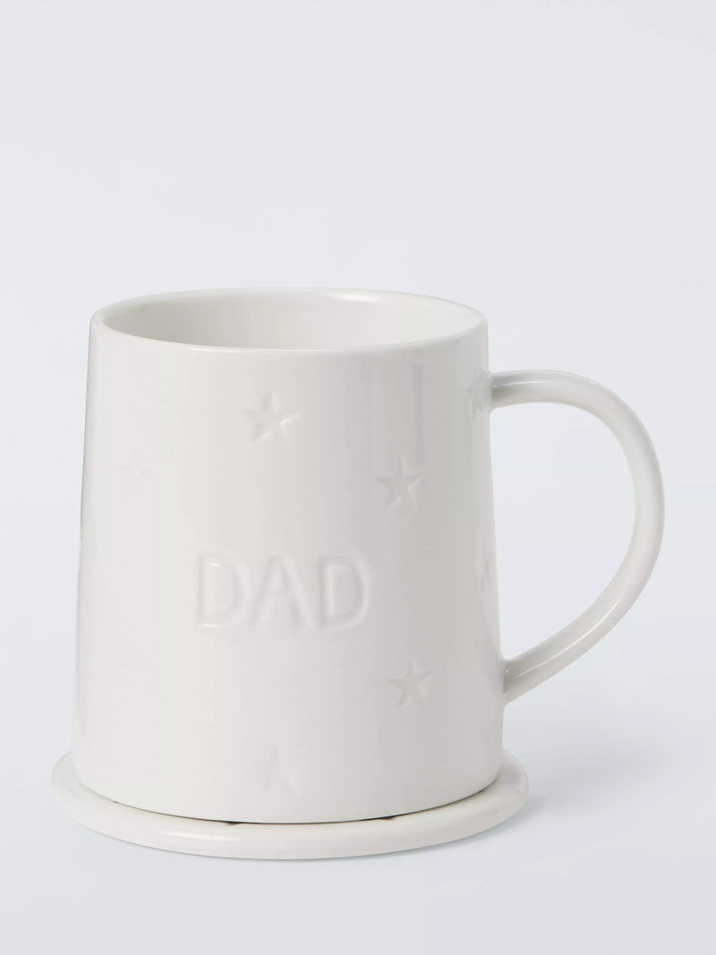 John Lewis fine china mug and coaster set Dad 450ml, UK version