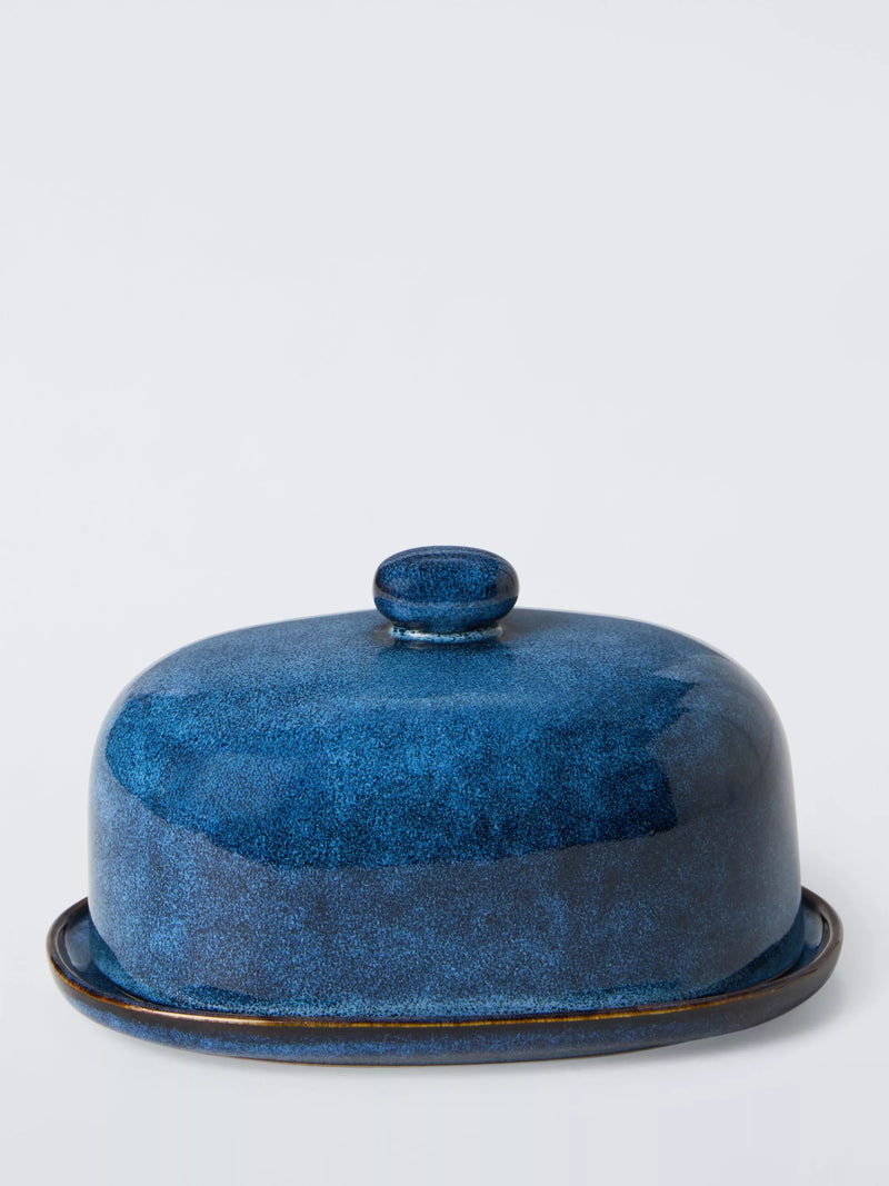 John Lewis blue stoneware butter dish - British product