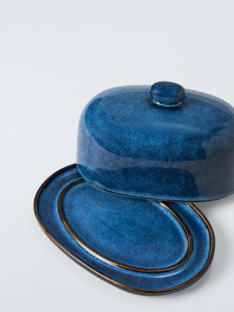 John Lewis blue stoneware butter dish - British product