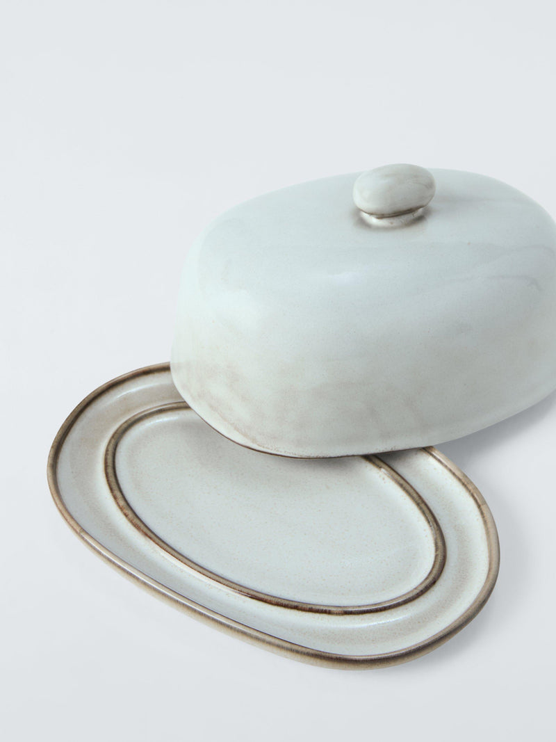 John Lewis Iver reactive glaze stoneware butter dish, imported from the UK