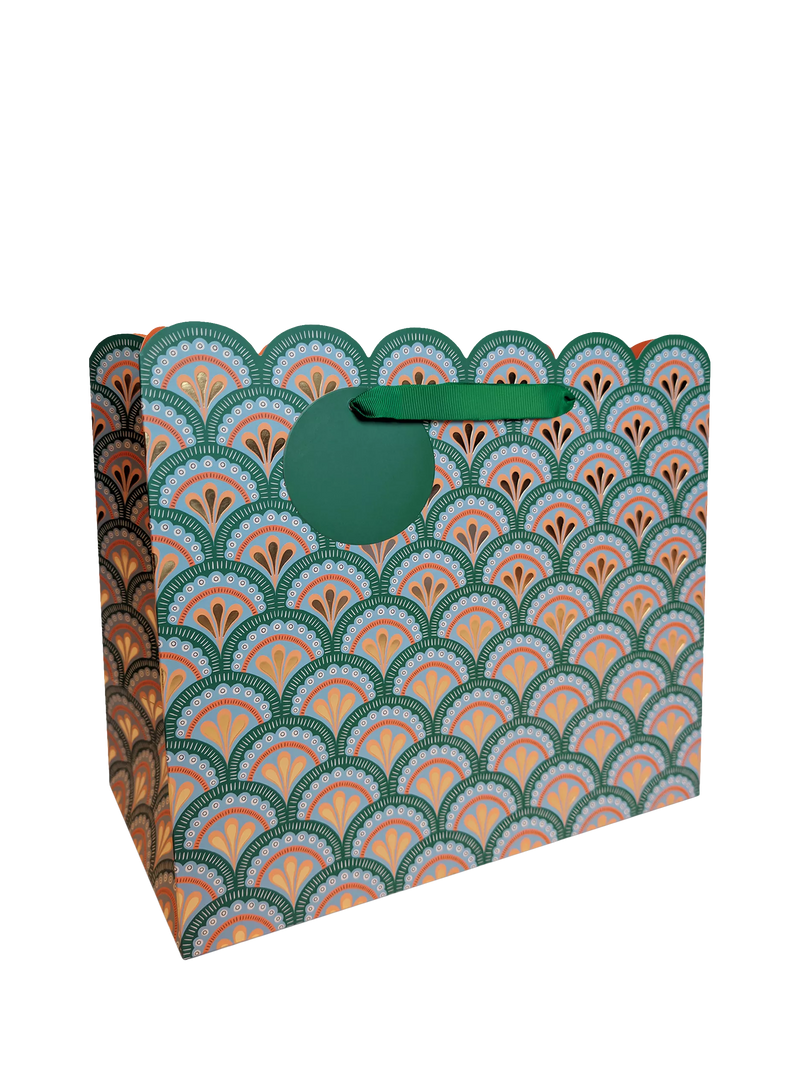 Eleanor Stuart art deco scalloped gift bag dark green (British brand)