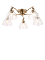 John Lewis Bay Lighting Carter 5 Arm Semi Flush Ceiling Light, Metallic Brass/Clear- Buy online at McGrocer