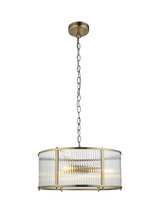 John Lewis Bay Lighting Rika 3 Bulb Ribbed Glass Pendant Ceiling Light, Brass- Buy online at McGrocer