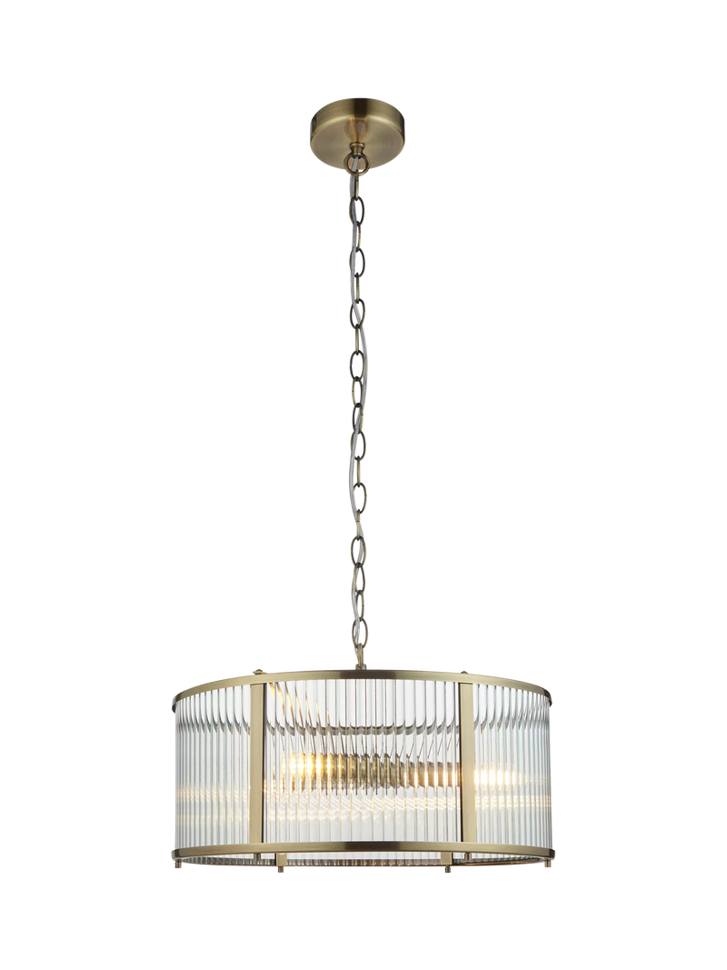 Bay Lighting Rika pendant light ribbed glass brass effect, UK version