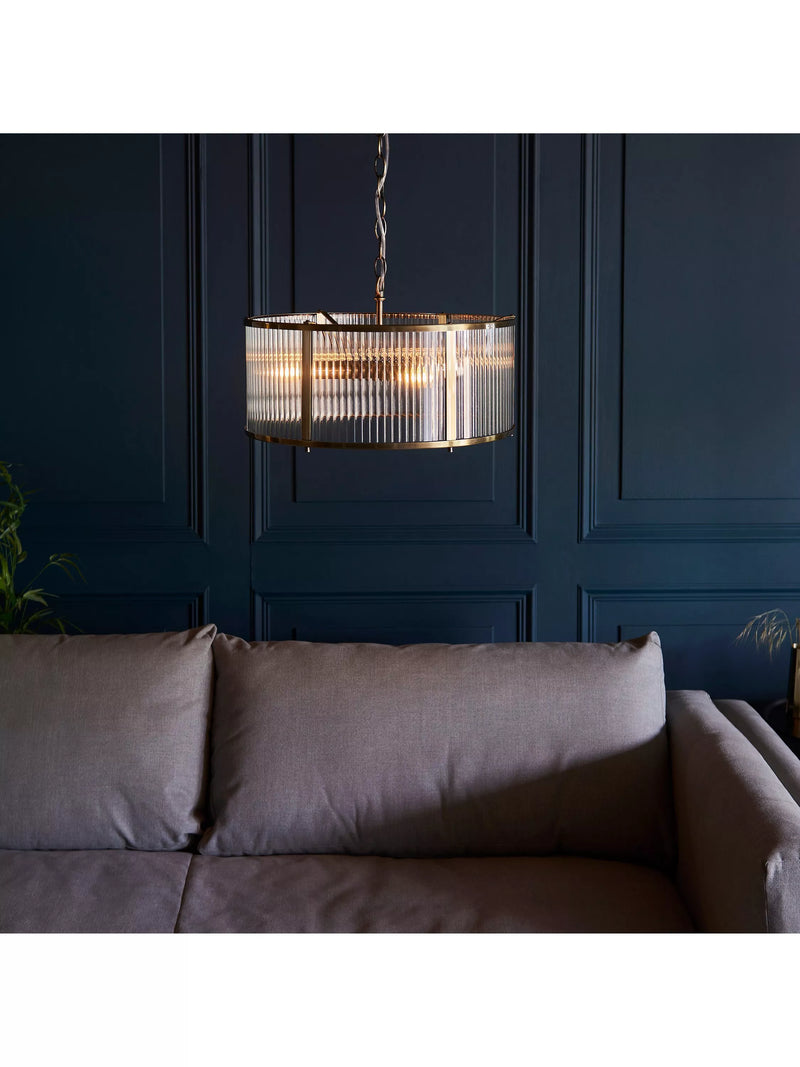 Bay Lighting Rika pendant light ribbed glass brass effect, UK version