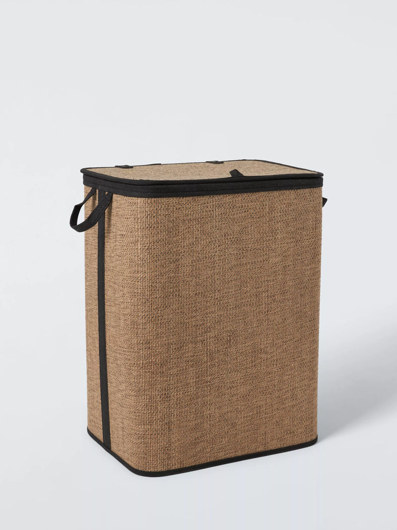 John Lewis lidded laundry basket natural black, imported from the UK