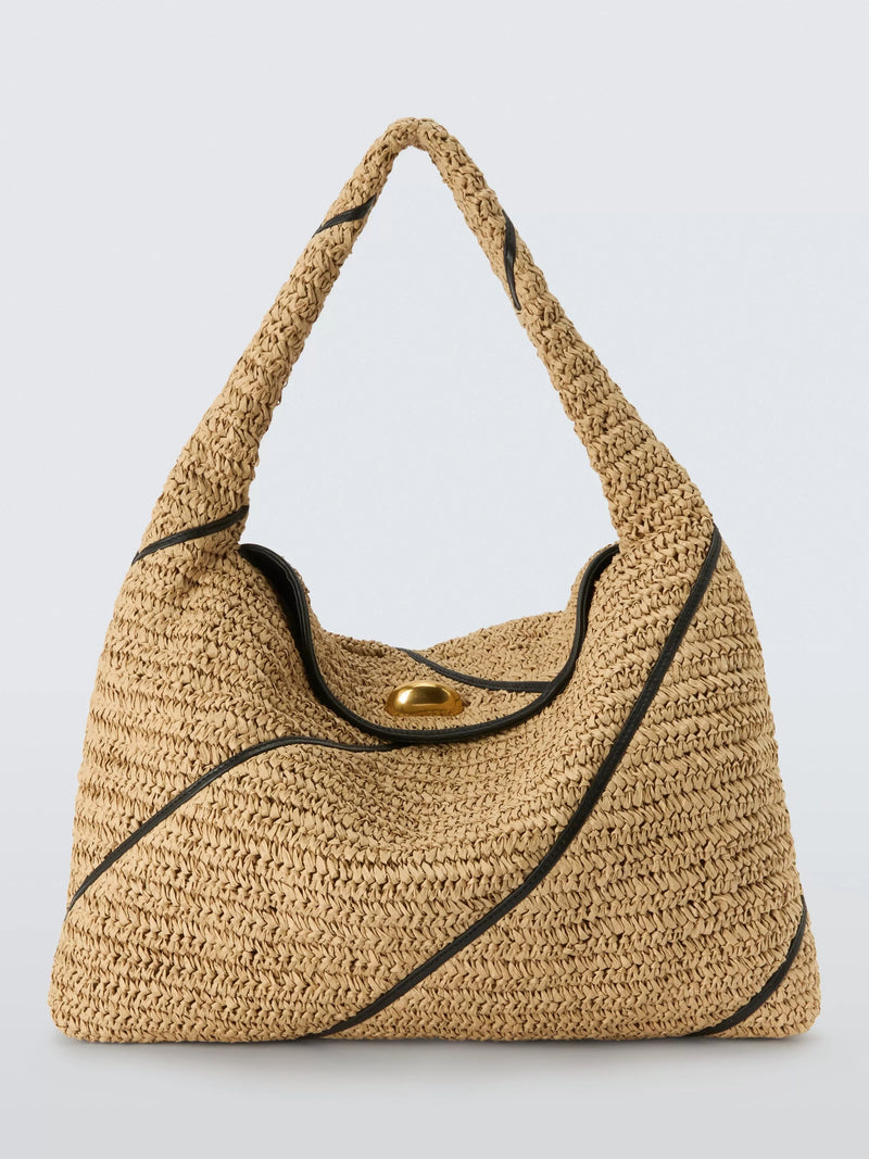 John Lewis intentional raffia tote bag, hobo style, spacious design (British brand)