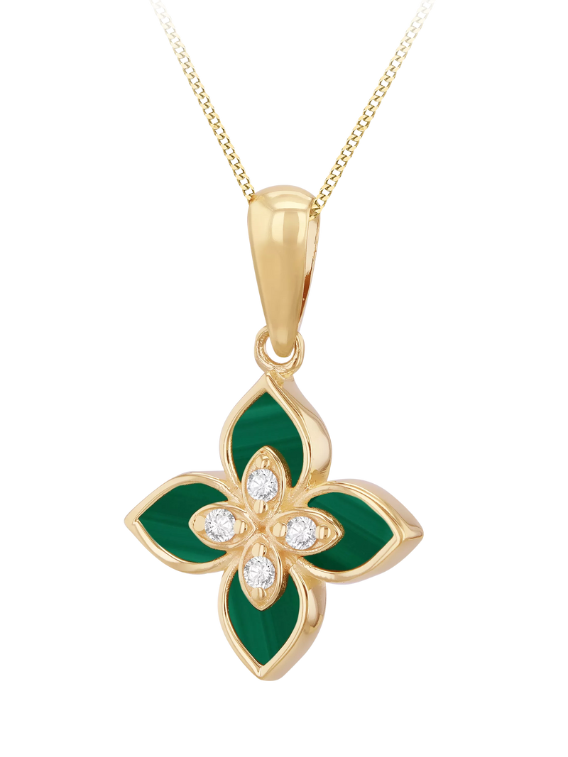 IBB pendant necklace malachite flower 9ct gold - British product