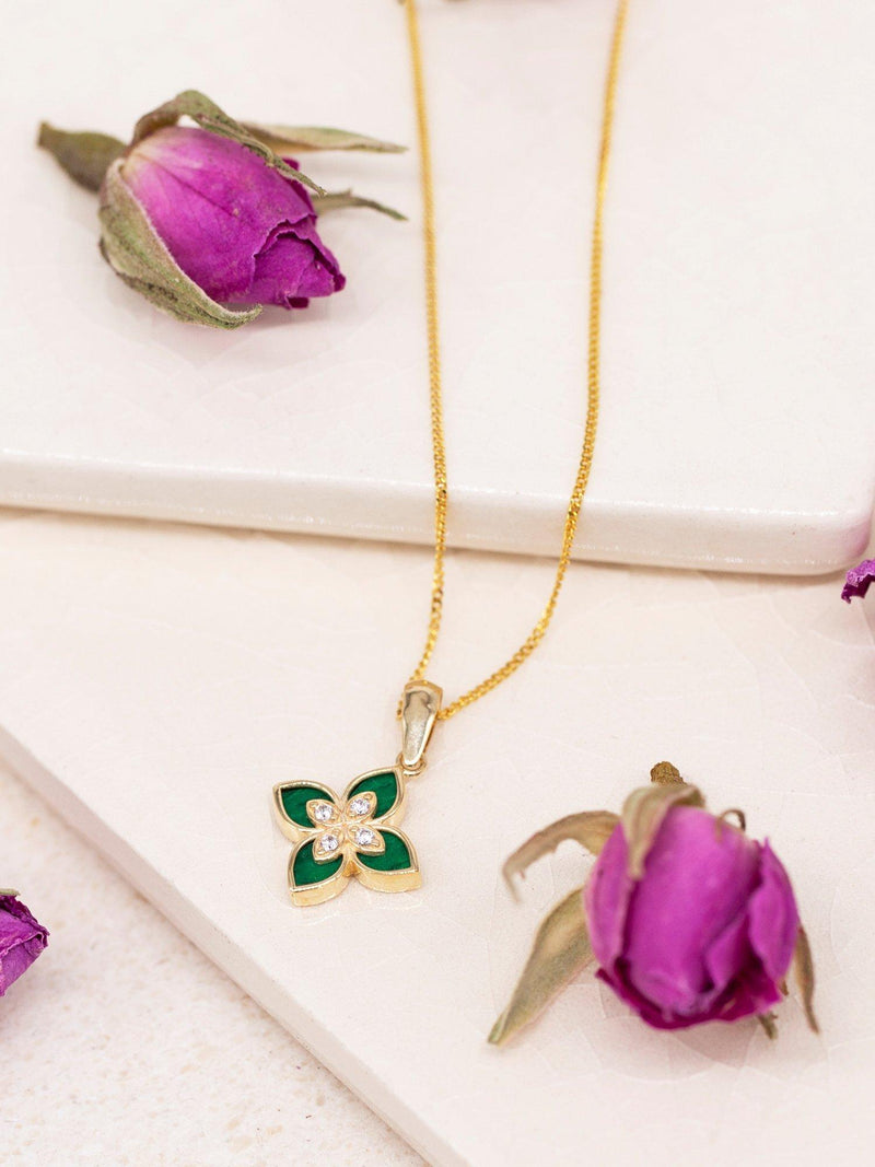 IBB pendant necklace malachite flower 9ct gold - British product
