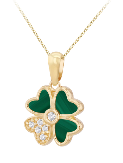 John Lewis IBB Malachite Clover Pendant Yellow Gold Multi- Buy online at McGrocer