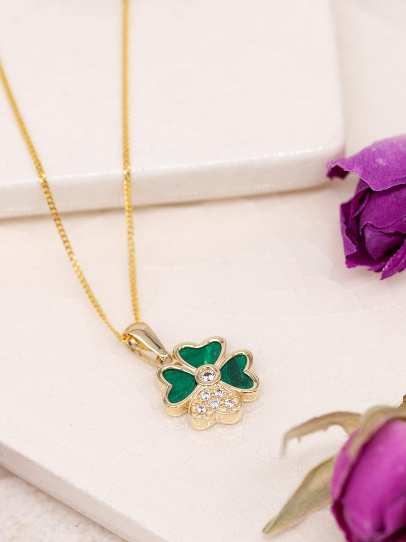 IBB malachite clover pendant 9ct gold, UK version