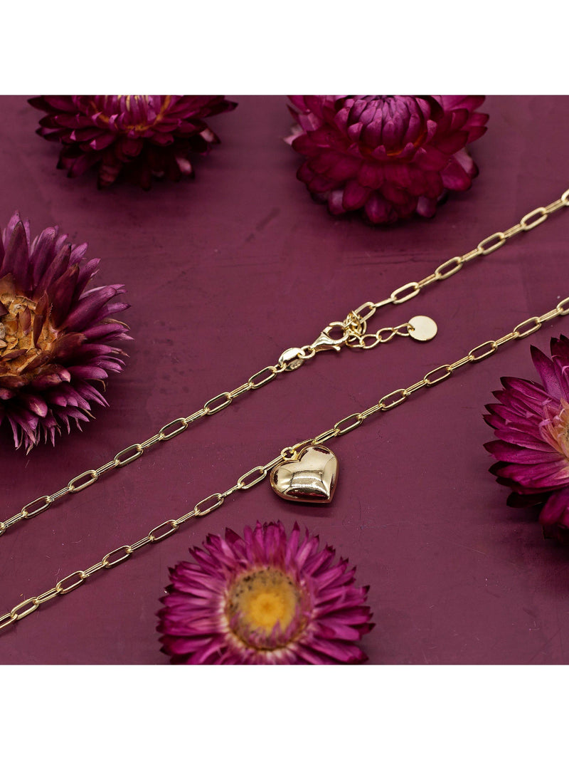 IBB 9ct yellow gold puffed heart adjustable necklace (British brand)