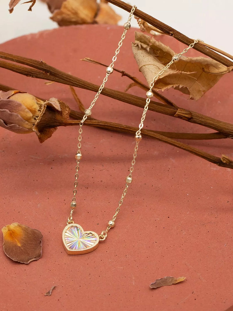 IBB 9ct yellow gold rainbow heart pendant necklace, UK version