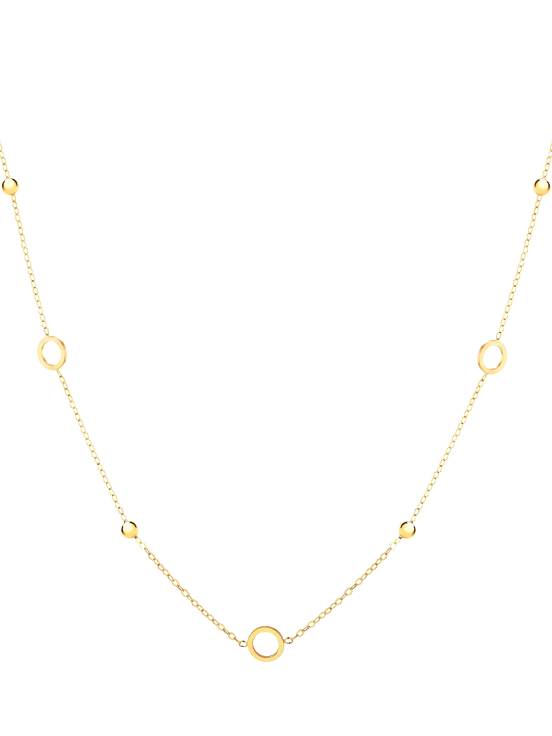 IBB 9ct yellow gold circle and bead necklace 46cm, imported from the UK