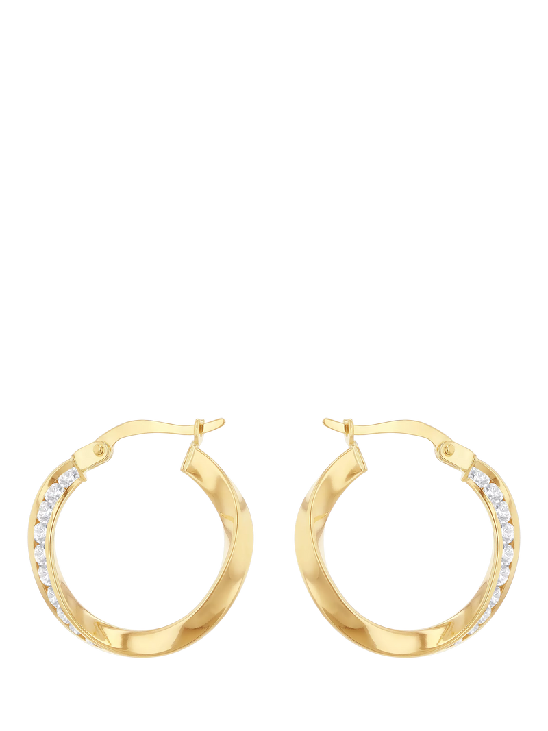 IBB 9ct yellow gold twist CZ creole earrings, UK version
