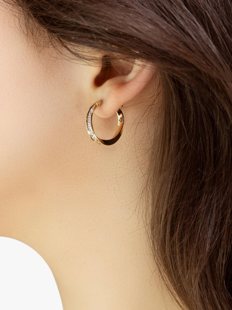 IBB 9ct yellow gold twist CZ creole earrings, UK version