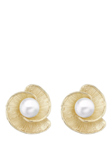 John Lewis IBB 9ct Yellow Gold Freshwater Pearl Flower Stud Earrings- Buy online at McGrocer