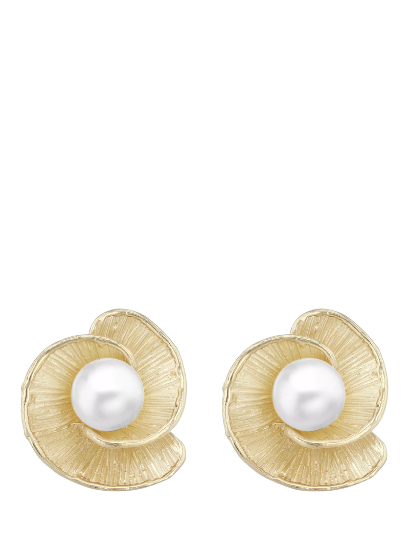 IBB 9ct yellow gold freshwater pearl flower stud earrings, imported from the UK