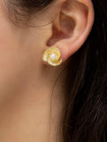 IBB 9ct yellow gold freshwater pearl flower stud earrings, imported from the UK