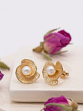 IBB 9ct yellow gold freshwater pearl flower stud earrings, imported from the UK