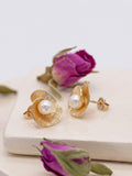 IBB 9ct yellow gold freshwater pearl flower stud earrings, imported from the UK