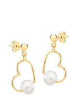John Lewis IBB Freshwater Pearl Heart Drop Earrings in Yellow Gold- Buy online at McGrocer