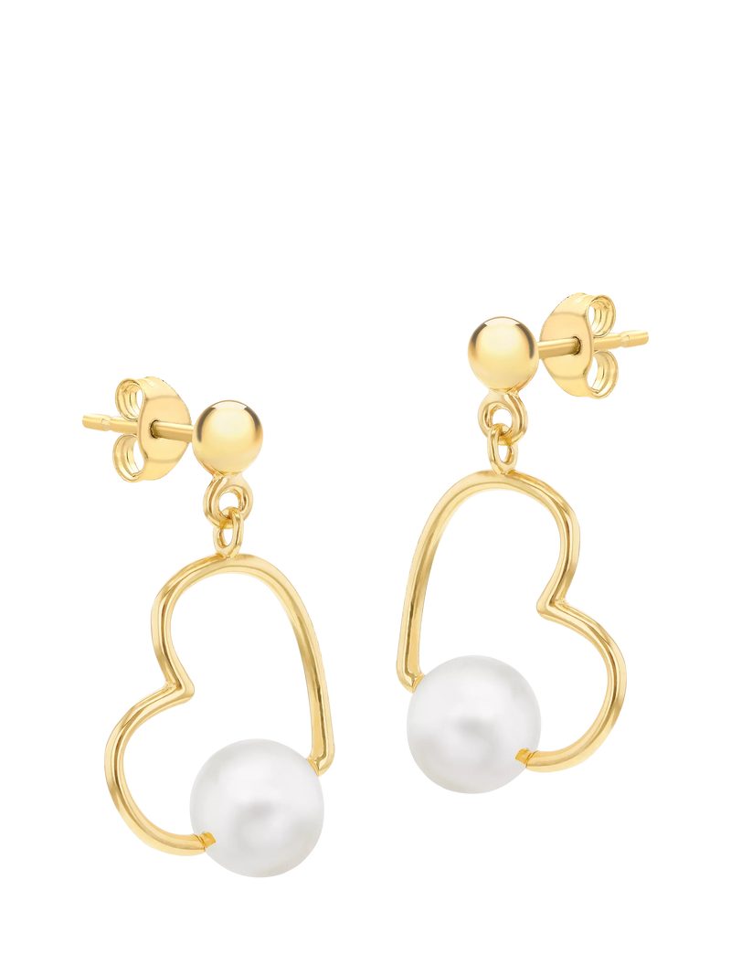 IBB freshwater pearl heart drop earrings yellow gold - British product