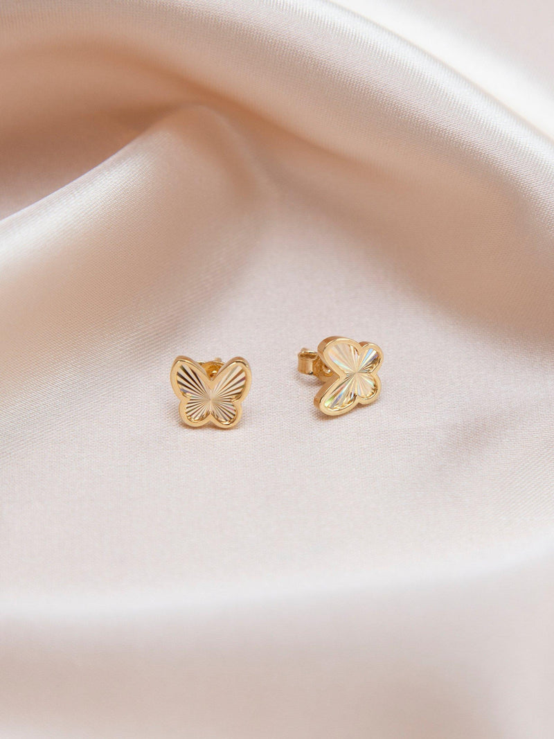 IBB 9ct yellow gold rainbow butterfly stud earrings, imported from the UK