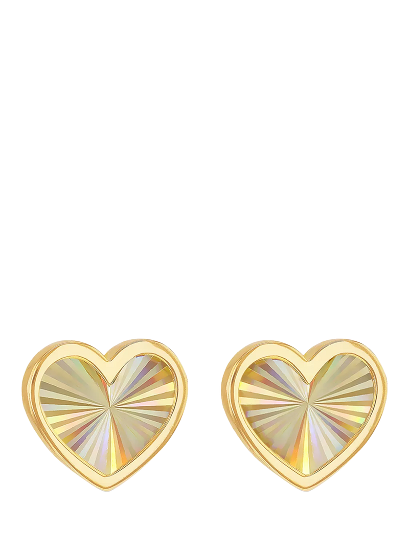 IBB 9ct yellow gold rainbow heart stud earrings, UK version