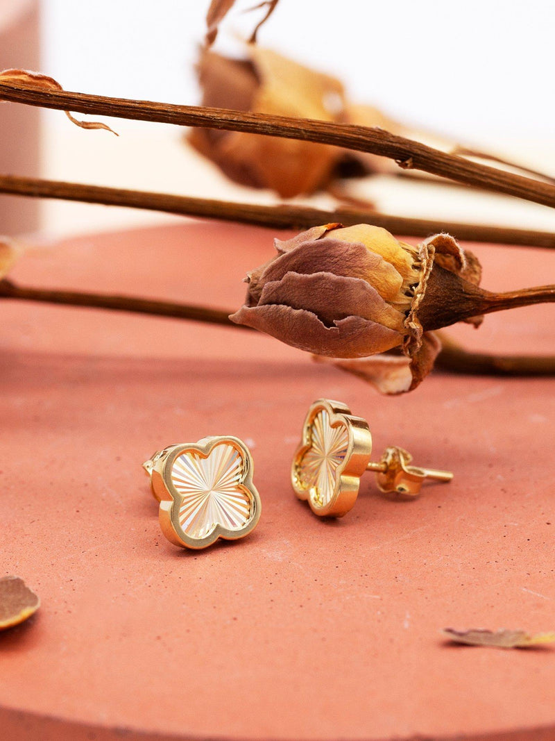 IBB 9ct yellow gold rainbow petal stud earrings, imported from the UK