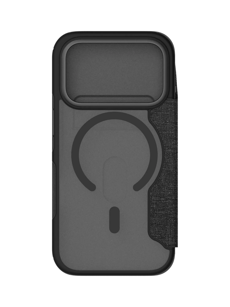 QDOS iPhone 17 Pro folio case in clear and black, UK version