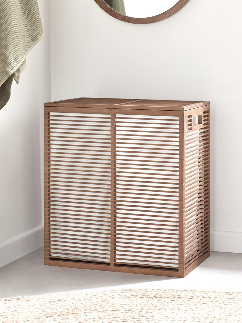 John Lewis bamboo double laundry hamper natural dark, British product