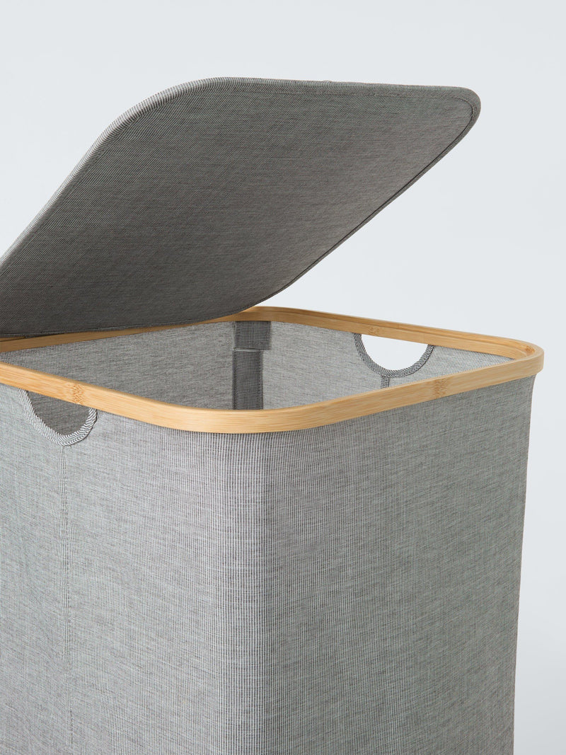 John Lewis bamboo rim tall square laundry hamper grey - British product