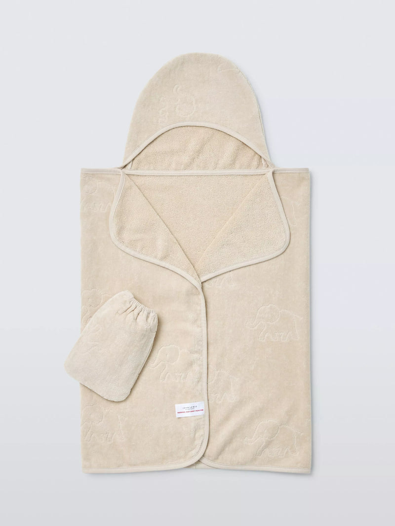 John Lewis baby hooded towel set brown elephant motif, UK version