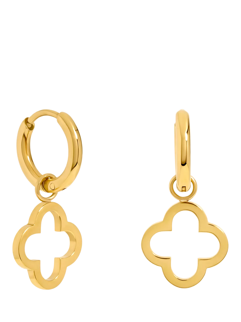 Jon Richard gold Clover Huggie Hoops earrings, UK version