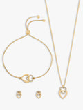 Gold Plated Crystal and Heart Trio Jewelry Set for Pierced Ears