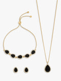 Gold Plated Jet Pear Drop Trio Earring Set for Pierced Ears