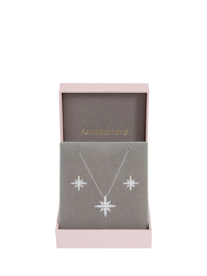 Rhodium Plated Pave Star Jewellery Box Set with Earrings