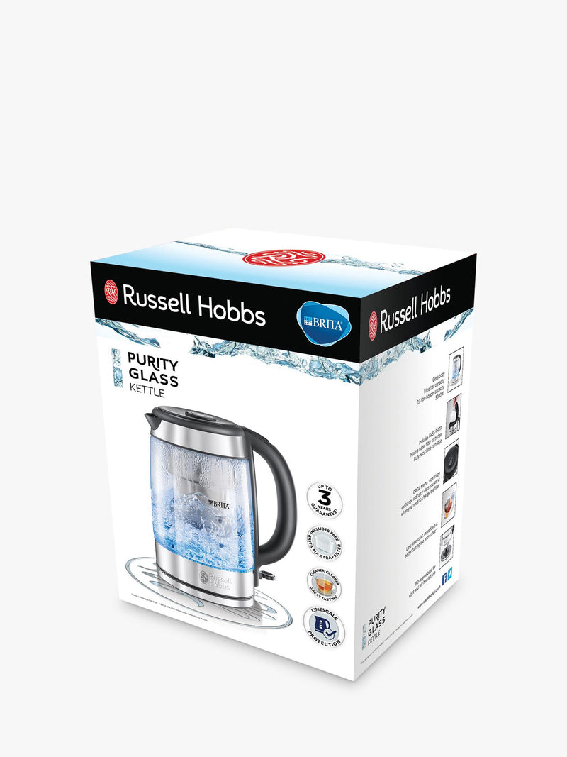 Russell Hobbs Glass Kettle Silver 1L, imported from the UK