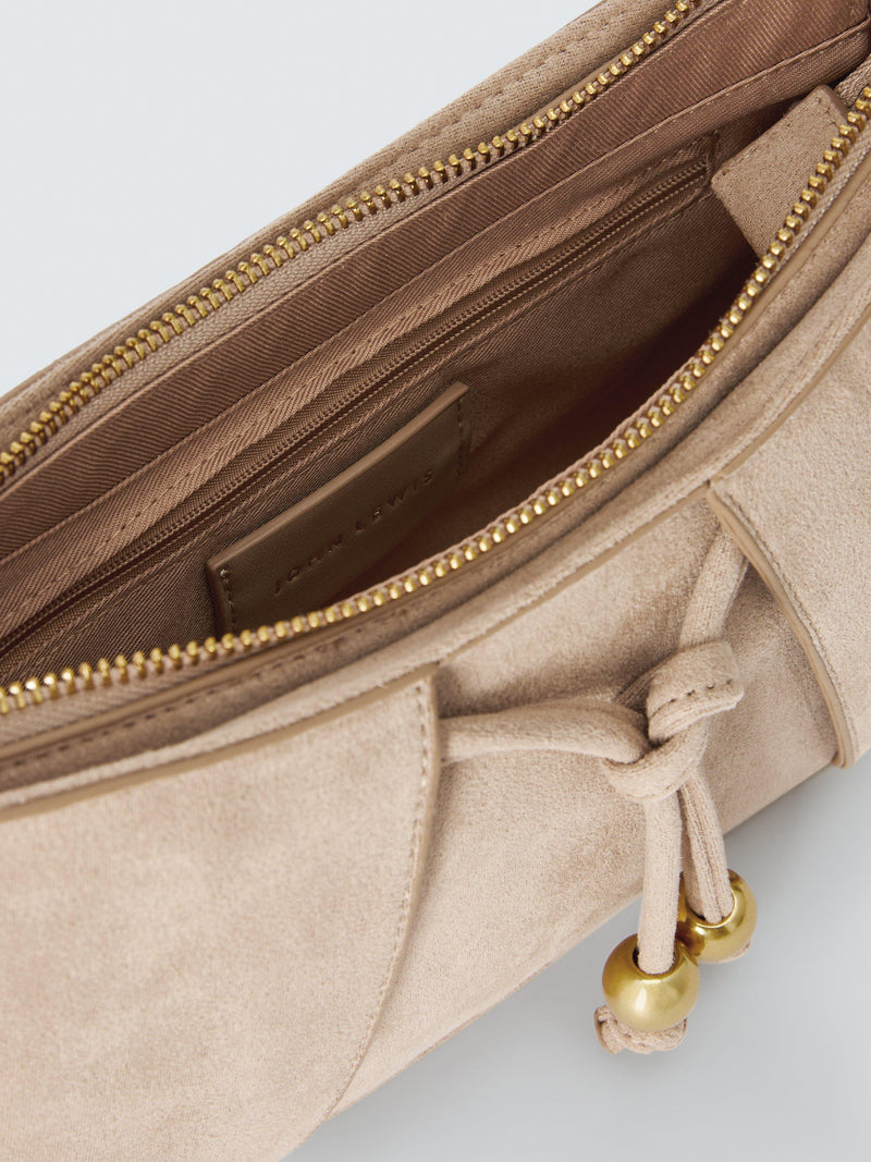 John Lewis Juno suedette crossbody bag in mushroom (British brand)