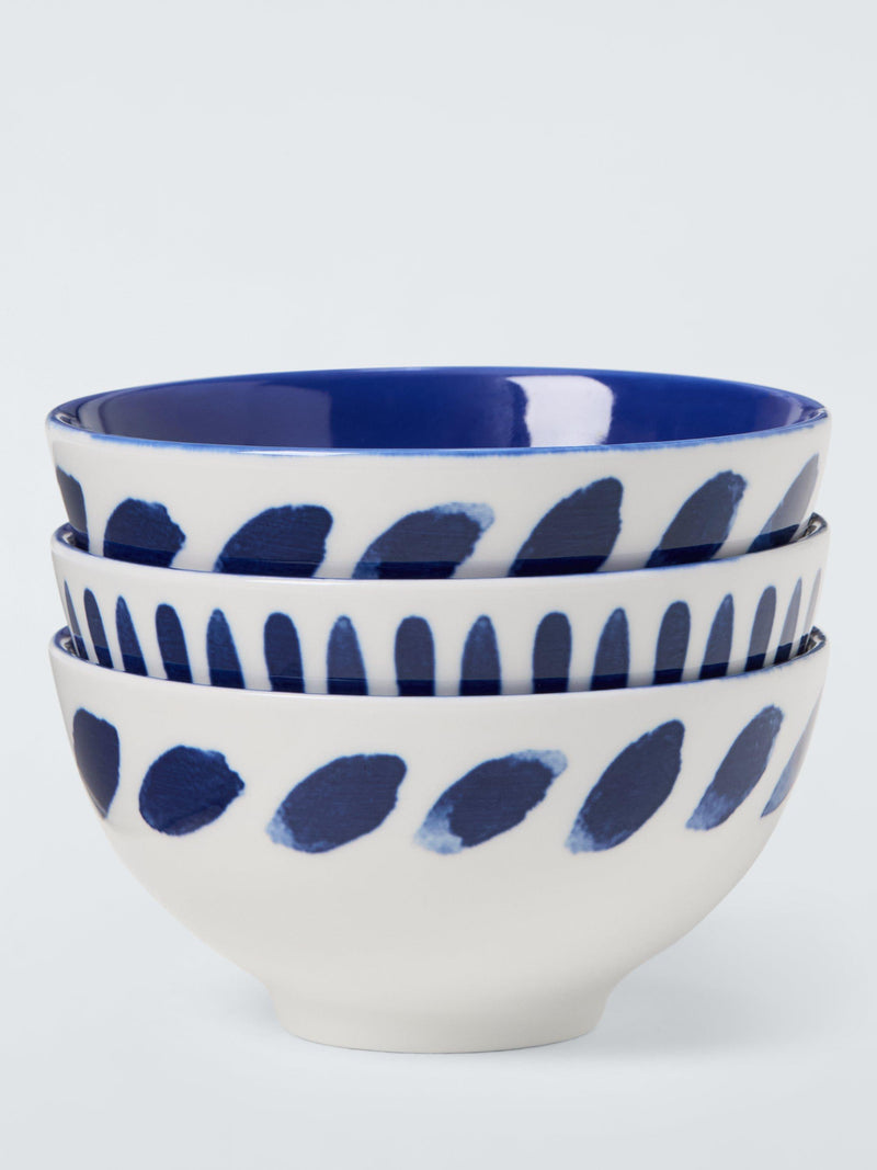 John Lewis dip bowls set of 3, white and navy 11cm, imported from the UK