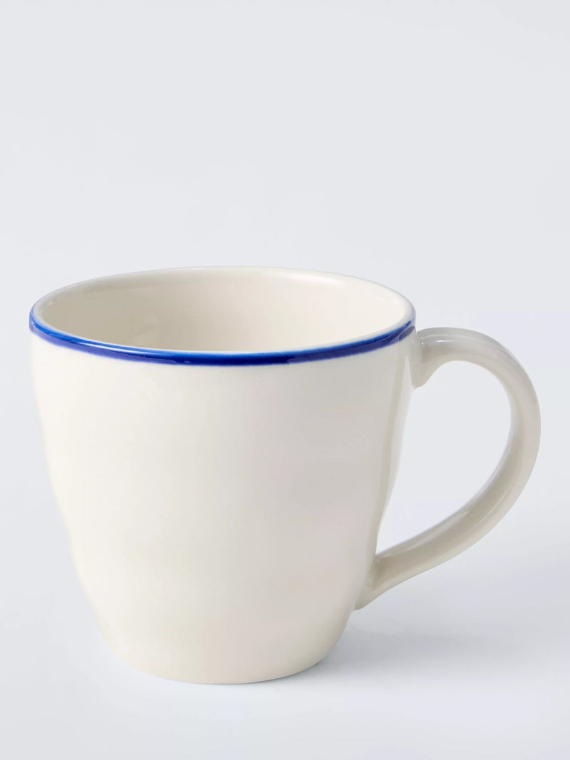 John Lewis stoneware mug blue rim 400ml, imported from the UK