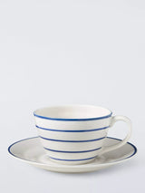 John Lewis John Lewis Harbour Blue Stripe Stoneware Teacup & Saucer, White/Blue, 250ml- Buy online at McGrocer