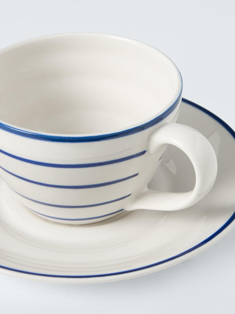 John Lewis Harbour blue stripe stoneware teacup saucer 250ml (British brand)