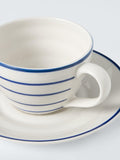 John Lewis Harbour blue stripe stoneware teacup saucer 250ml (British brand)