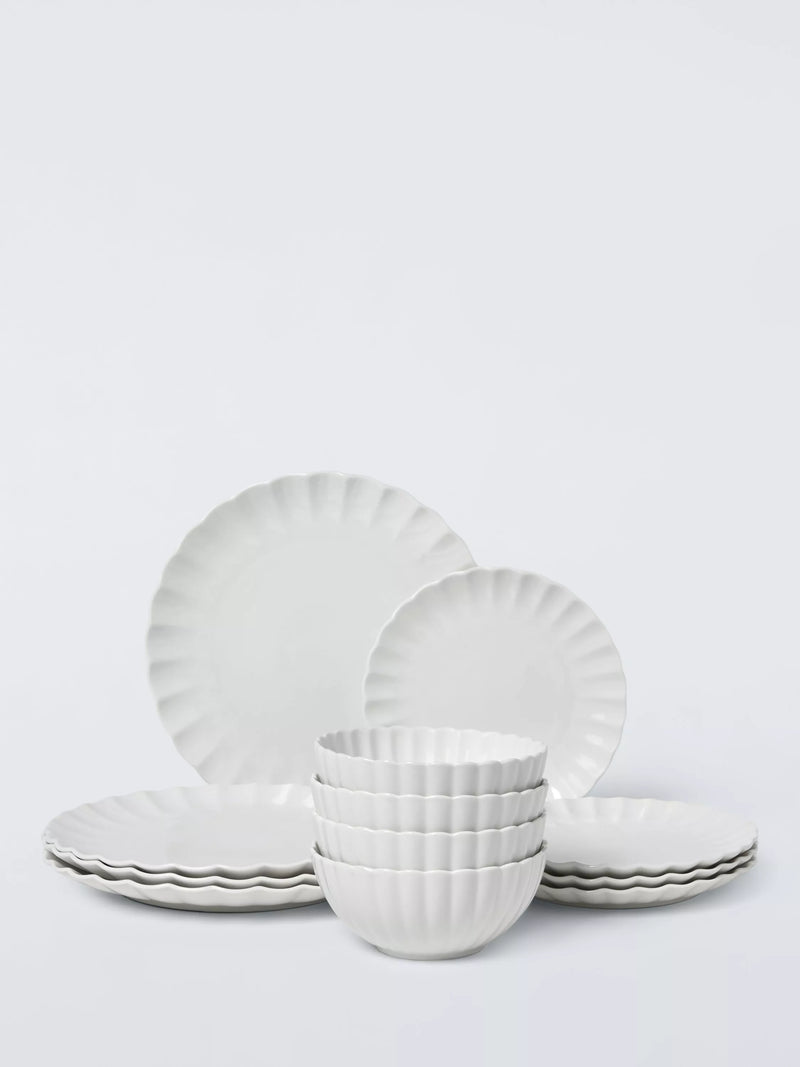 John Lewis fine china dinnerware scalloped 12 piece white (British brand)